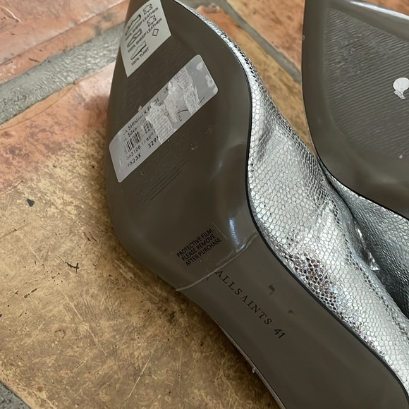 ALL SAINTS Orleana Metallic Silver Leather Stiletto Bootie Size 11 MSRP$349 - Picture 6 of 11
